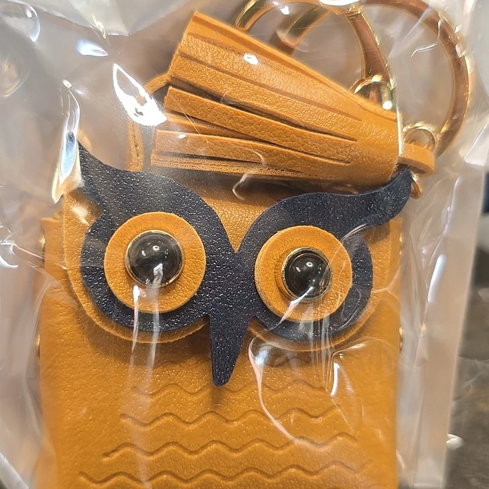 Nwt mustard yellow with navy blue owl keychain purse charm